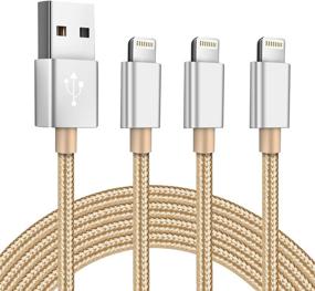 img 4 attached to 🔌 10FT MFi-Certified Lightning Cables 3Pack - iPhone Charger Cable with Nylon Braiding | Compatible with iPhone 12 11 Pro Max XS XR X 8 7 6S 6 Plus SE 5S 5C 5 iPad | Gold & Silver Variants