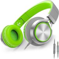 ailihen c8 foldable wired headphones with microphone and volume control for cellphones tablets chromebook smartphones laptop computer pc mp3/4 (gray/green) logo