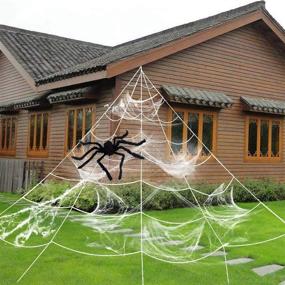 img 4 attached to Outdoor Halloween Decorations – Mega Triangular Spider Web with Stretch Cobweb Set for Party Yard Decor, Halloween Spider Web Spider Decoration