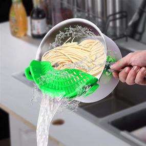 img 2 attached to Green Clip-On Silicone Strain Strainer for Spaghetti, Pasta, Ground Beef Grease - Heat Resistant Kitchen Food Strainers - Conveniently Fits All Pots, Bowls, Colanders, and Sieves