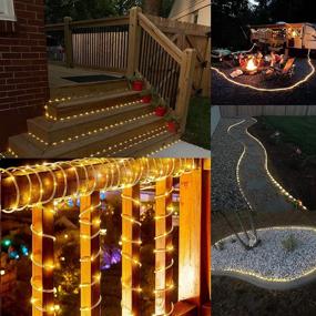 img 3 attached to YEGUO Solar Rope Lights Outdoor Waterproof LED - 66ft 200 LED Rope Lights for Pool Balcony Tree Garden, Warm White Fairy String Lights for Yard Fence Deck Party Path - PVC Tube