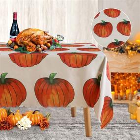 img 4 attached to LUSHVIDA Pumpkin Thanksgiving Rectangle Tablecloth: Stylish & Practical 60 x 102 Inch Microfiber Decorative Cover for Holiday Banquets & Dining Rooms