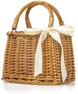 qtmy bow rattan woven bag: stylish top handle handbag with bohemian twist, ideal for beach and beyond (beige) logo