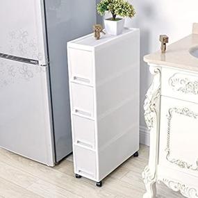 img 1 attached to 🗄️ Shozafia Slim Rolling Storage Cart and Organizer – 7.1 inches Kitchen Storage Cabinet Beside Fridge – Small Plastic Rolling Shelf with Drawers for Bathroom