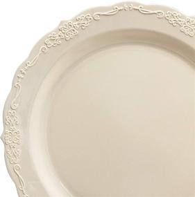 img 1 attached to 🍽️ OCCASIONS 120 Plates Pack, Vintage Wedding Party Disposable Plastic Plates Set for 60 Guests – Includes 60 x 10'' Dinner Plates and 60 x 7.5'' Salad/Dessert Plates in Verona Plain Ivory