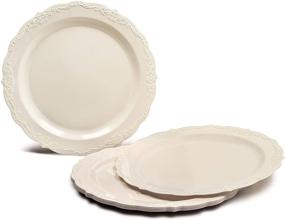 img 2 attached to 🍽️ OCCASIONS 120 Plates Pack, Vintage Wedding Party Disposable Plastic Plates Set for 60 Guests – Includes 60 x 10'' Dinner Plates and 60 x 7.5'' Salad/Dessert Plates in Verona Plain Ivory