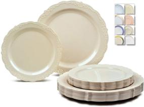 img 3 attached to 🍽️ OCCASIONS 120 Plates Pack, Vintage Wedding Party Disposable Plastic Plates Set for 60 Guests – Includes 60 x 10'' Dinner Plates and 60 x 7.5'' Salad/Dessert Plates in Verona Plain Ivory