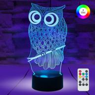 🦉 7 colors, 3 modes, timer function: remote and touch control owl night lights for children and kids room - dimmable led multicolor lamp логотип