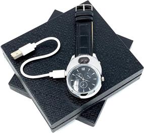 img 1 attached to ArcWatch Men’s Flameless Windproof USB Cigarette Lighter/Watch - Tesla Arc Ignition, Sleek Quartz Timepiece (Black Leather Strap, Silver Bezel)