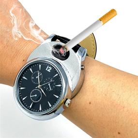 img 4 attached to ArcWatch Men’s Flameless Windproof USB Cigarette Lighter/Watch - Tesla Arc Ignition, Sleek Quartz Timepiece (Black Leather Strap, Silver Bezel)