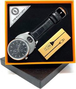 img 3 attached to ArcWatch Men’s Flameless Windproof USB Cigarette Lighter/Watch - Tesla Arc Ignition, Sleek Quartz Timepiece (Black Leather Strap, Silver Bezel)