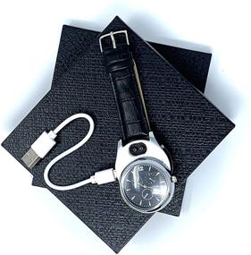 img 2 attached to ArcWatch Men’s Flameless Windproof USB Cigarette Lighter/Watch - Tesla Arc Ignition, Sleek Quartz Timepiece (Black Leather Strap, Silver Bezel)