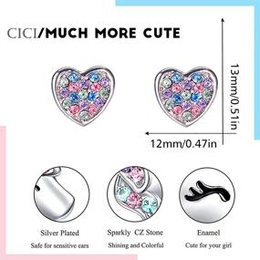 img 3 attached to 🦄 Hypoallergenic Tiny Stud Earrings for Girls: Unicorn Love Heart CZ Earrings Set (3 Pairs)