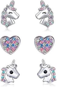 img 4 attached to 🦄 Hypoallergenic Tiny Stud Earrings for Girls: Unicorn Love Heart CZ Earrings Set (3 Pairs)