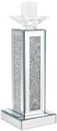 crush diamond crystal clear silver mirror glass tall pillar taper candle holder - perfect for wedding centerpieces and home decoration, candles not included logo