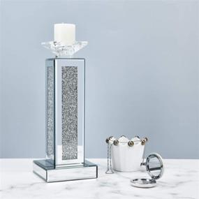 img 3 attached to Crush Diamond Crystal Clear Silver Mirror Glass Tall Pillar Taper Candle Holder - Perfect for Wedding Centerpieces and Home Decoration, Candles Not Included