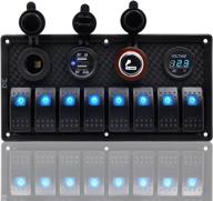 🚤 fxc waterproof marine boat rocker switch panel 8 gang with dual usb slot and socket, cigarette lighter and adapter, digital voltage display led light for car rv vehicles truck логотип