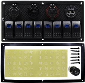 img 1 attached to 🚤 FXC Waterproof Marine Boat Rocker Switch Panel 8 Gang with Dual USB Slot and Socket, Cigarette Lighter and Adapter, Digital Voltage Display LED Light for Car RV Vehicles Truck