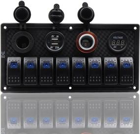 img 2 attached to 🚤 FXC Waterproof Marine Boat Rocker Switch Panel 8 Gang with Dual USB Slot and Socket, Cigarette Lighter and Adapter, Digital Voltage Display LED Light for Car RV Vehicles Truck