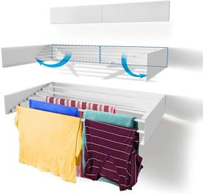 img 4 attached to 🧺 Wall Mounted Step Up Laundry Drying Rack - Retractable Clothes Drying Rack with 40lbs Capacity, 11.6 Linear Ft, Wall Template, and Long Drill Bit (White - 28&#34;)