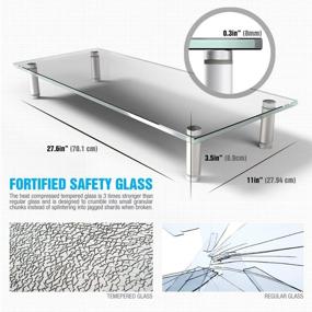 img 1 attached to 🖥️ Tempered Glass Monitor Stand &amp; Riser - Eutuxia Type-M for Home, Office, Cubicle. Organize &amp; Save Space for TV, Laptop, Computer, All-in-One Desktop, Printer. Size: 27.8 x 11 x 3.5