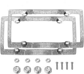 img 4 attached to YOSHINE License Plate Frame Sparkly Crystal Bling License Plate Frame With 7 Row Handmade Waterproof Rhinestone Crystal (White 2Pcs)
