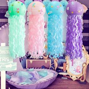 img 4 attached to 🐠 UNIIDECO 4-Piece Jellyfish Paper Lanterns Kit - Green, Pink, Purple, Blue - Cute Hanging Mermaid Wishes Lanterns - Baby Shower, Child Birthday Party Decoration Lamps Set - Undersea Event Party Supplies