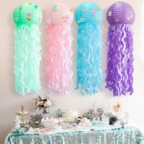 img 3 attached to 🐠 UNIIDECO 4-Piece Jellyfish Paper Lanterns Kit - Green, Pink, Purple, Blue - Cute Hanging Mermaid Wishes Lanterns - Baby Shower, Child Birthday Party Decoration Lamps Set - Undersea Event Party Supplies