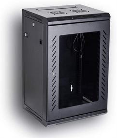 img 4 attached to KENUCO Deluxe IT Wall Mount Cabinet: Fully Assembled Server Rack with Locking Tempered Glass Door - Black 18U