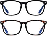 blue light glasses 2 pack for women and men - computer blocking bluelight blocker, nerd style, anti eye strain - black tortoise design logo