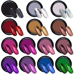 img 3 attached to 🌟 Duufin 14 Jars Chrome Nail Powder: Achieve Mirror Effect Manicure - 14 Colors Pigment Collection with Eyeshadow Sticks Included