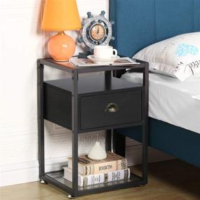 img 2 attached to 🛋️ VECELO Retro Black Tempered Glass Nightstand End Side Sofa Table with Drawer - Perfect for Bedroom, Office, and Lounge Decor - 15.7"X13.8"X23.6