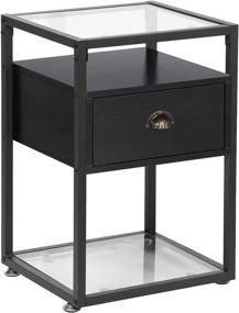 img 4 attached to 🛋️ VECELO Retro Black Tempered Glass Nightstand End Side Sofa Table with Drawer - Perfect for Bedroom, Office, and Lounge Decor - 15.7"X13.8"X23.6