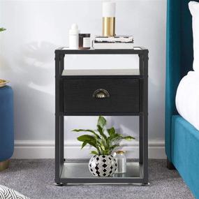 img 3 attached to 🛋️ VECELO Retro Black Tempered Glass Nightstand End Side Sofa Table with Drawer - Perfect for Bedroom, Office, and Lounge Decor - 15.7"X13.8"X23.6