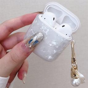 img 3 attached to 🎧 Чехол для AirPods с брелоком из перламутра для Apple AirPods 2 и 1 | Полноценный защитный силиконовый чехол для аксессуаров AirPods для женщин и девушек | Совместим с чехлом для беспроводной зарядки AirPods | Виден передний светодиодный индикатор