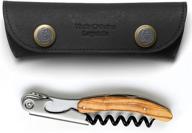 laguiole l'eclair waiters corkscrew - olivewood - french patented spring-loaded single-lever wine bottle opener for bartenders and gifts + sharp micro-serrated knife logo