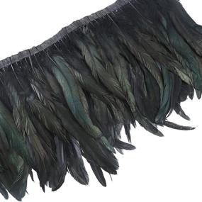 img 3 attached to AWAYTR Rooster Hackle Feather Trim: 10-12 inches Width for DIY Sewing Crafts - 1 Yard (Black)