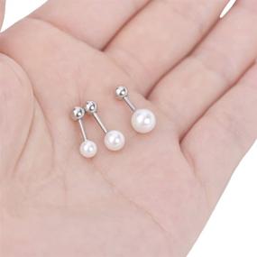 img 3 attached to 💎 IPINK-3 Pcs Pearl Tragus Earring Set: Surgical Steel Cartilage Barbell, 16G (1.2mm) Studs