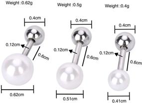 img 1 attached to 💎 IPINK-3 Pcs Pearl Tragus Earring Set: Surgical Steel Cartilage Barbell, 16G (1.2mm) Studs