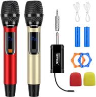 🎤 rechargeable wireless karaoke microphone for singing with mini receiver - ideal for karaoke machine/audio mixer/dj/party speaker/pa system/voice amplifier – red+ gold, perfect music gift for adults and kids logo