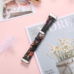 img 3 attached to 🌸 Maledan Slim Genuine Leather Band Replacement Strap for Fitbit Charge 3/Charge 3 SE/Charge 4, Small - Black/Red Floral - Compatible for Women and Men