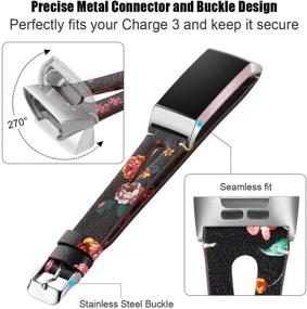 img 2 attached to 🌸 Maledan Slim Genuine Leather Band Replacement Strap for Fitbit Charge 3/Charge 3 SE/Charge 4, Small - Black/Red Floral - Compatible for Women and Men