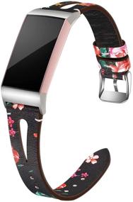 img 4 attached to 🌸 Maledan Slim Genuine Leather Band Replacement Strap for Fitbit Charge 3/Charge 3 SE/Charge 4, Small - Black/Red Floral - Compatible for Women and Men