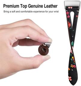 img 1 attached to 🌸 Maledan Slim Genuine Leather Band Replacement Strap for Fitbit Charge 3/Charge 3 SE/Charge 4, Small - Black/Red Floral - Compatible for Women and Men