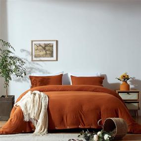 img 4 attached to 🛏️ NexHome Queen Size Duvet Cover Sets in Rust/Burnt Orange - Double Brushed Microfiber with Button Closure & Corner Ties - Breathable, Soft, and 3pcs