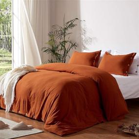 img 3 attached to 🛏️ NexHome Queen Size Duvet Cover Sets in Rust/Burnt Orange - Double Brushed Microfiber with Button Closure & Corner Ties - Breathable, Soft, and 3pcs