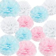 🎉 happyfield 12pcs 10” 12” baby pink blue white tissue paper pom poms: perfect gender reveal party supplies and decorations for boy or girl baby shower логотип