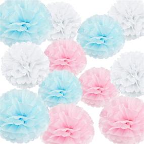 img 2 attached to 🎉 HappyField 12PCS 10” 12” Baby Pink Blue White Tissue Paper Pom Poms: Perfect Gender Reveal Party Supplies and Decorations for Boy or Girl Baby Shower