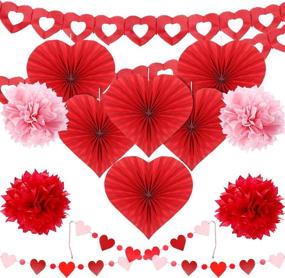 img 4 attached to ❤️ Complete Valentine's Day Paper Craft Kit for Party Decorations and Supplies: Heart Fans, Banner, Honeycomb Balls, Poms - Perfect for Wedding, Valentine, Anniversary Celebrations