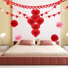 img 3 attached to ❤️ Complete Valentine's Day Paper Craft Kit for Party Decorations and Supplies: Heart Fans, Banner, Honeycomb Balls, Poms - Perfect for Wedding, Valentine, Anniversary Celebrations